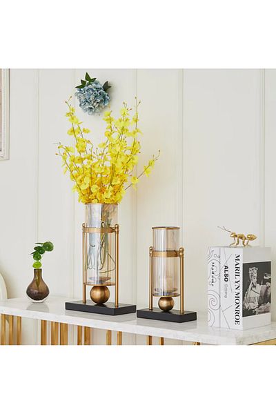 LUXXO Decorative Vase for Flowers or Candles, Smokey Glass, Sens M