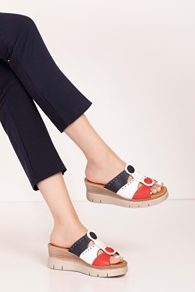 Gondol Hakiki Deri Renkli Kombin Dolgu Topuklu Terlik mlk.5805 Tommy