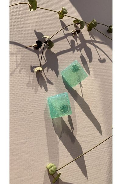 MISS GOLDEN Serrated Water Green Color Large Size Square Shape Gold Accessory Epoxy Earrings Handmade Gift