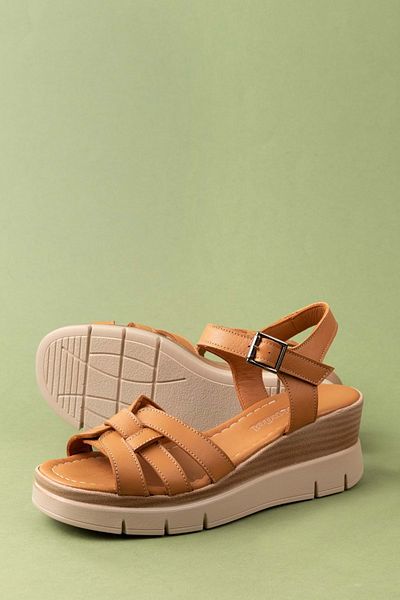 Gondol Genuine Leather Wedge Heeled Daily Sandals Mlk.5501 Tan