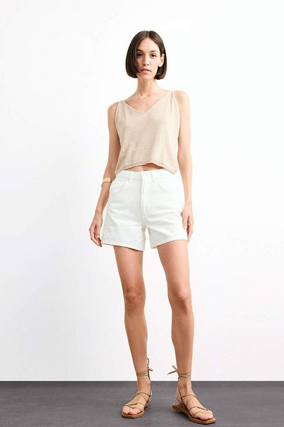 DeFacto V Neck Crop Strap Blouse F7499Ax25Sm