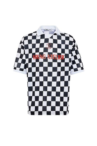 VAMOSCLO Oversize Polo Neck Jersey T-Shirt Black/White