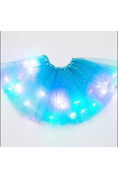 OEM Fustita pentru fetite cu leduri si sclipici, tip Printesa, Balerina, Tutu, Poliester, 30 cm, Albastr