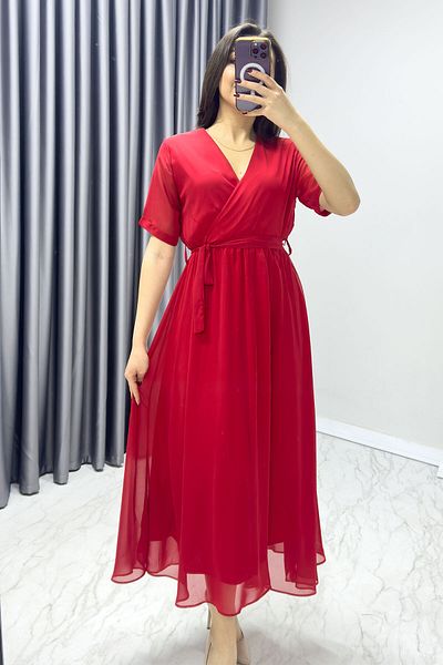 thezkscom Short Sleeve Lined Plus Size Chiffon Dress Black, Burgundy, Khaki, White, Green, Flower Pot, Red, Purple