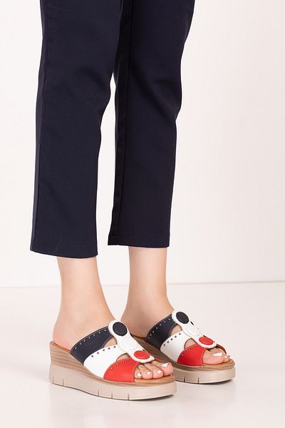 Gondol Genuine Leather Colorful Combination Wedge Heeled Slippers Mlk.5805 Tommy