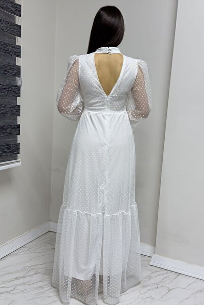 thezkscom Γυναικείο πουά φόρεμα Plus Size Λευκό/Μαύρο