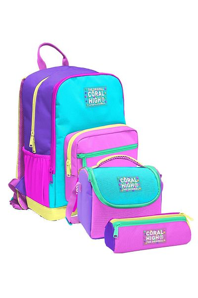 Coral High Geanta de scoala primara si gimnaziala Trio - Fata, Violet Verde Roz Multicolor