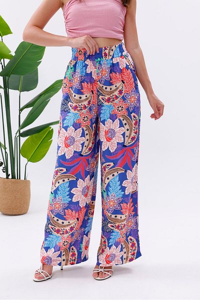 Pulli Collection Colorful Floral Patterned Viscose Palazzo Trousers