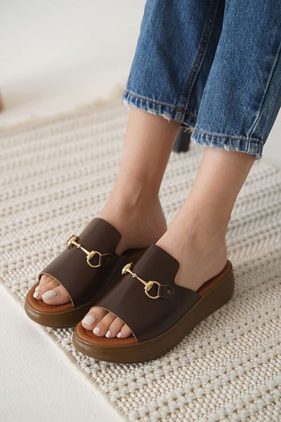 MarjinalTrendim Nelly Bitter Brown Genuine Leather Slippers