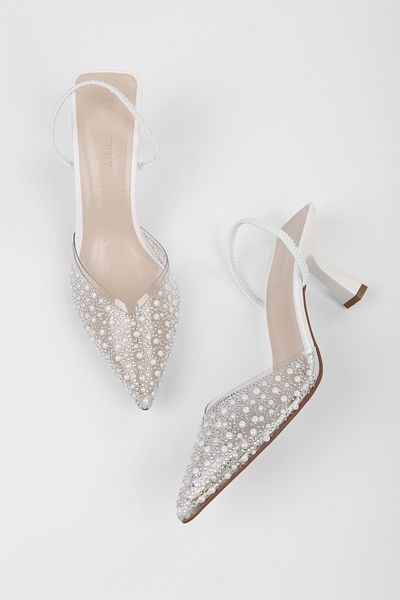 Shoeberry Women's Pearly White Pearl Detailed Heeled Transparent Stiletto