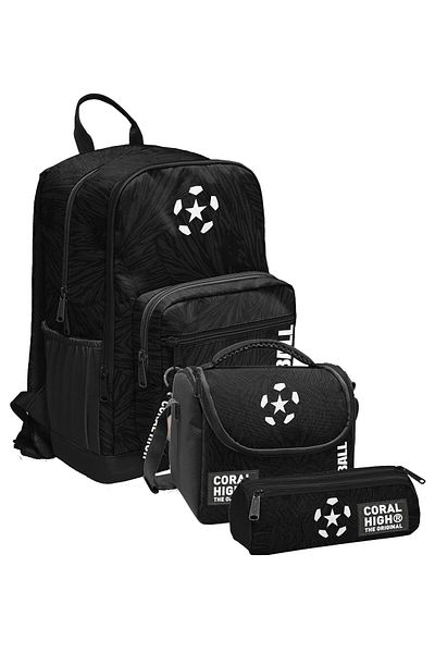 Coral High Primary and Secondary School School Bag Trio - Boy, Black and White Football