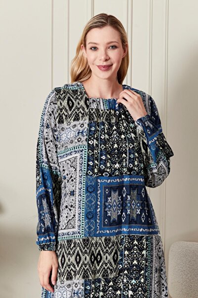 Ferace Women's Plus Size Ethnic Pattern Square Neck Dress