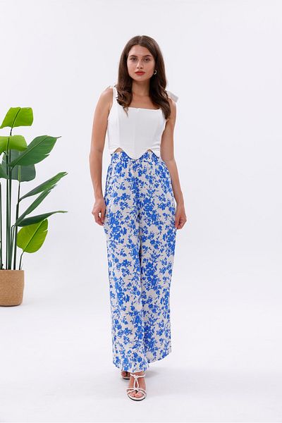 Pulli Collection Pantaloni Palazzo din viscoză cu modele florale colorate