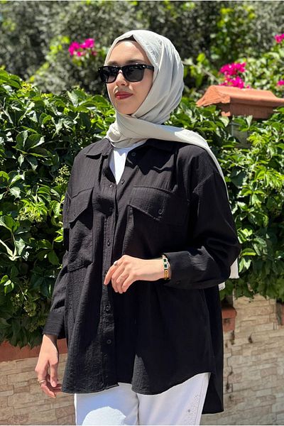 Moda Rosa 25Y7002 - Black - Basic Pocket Detail Shirt