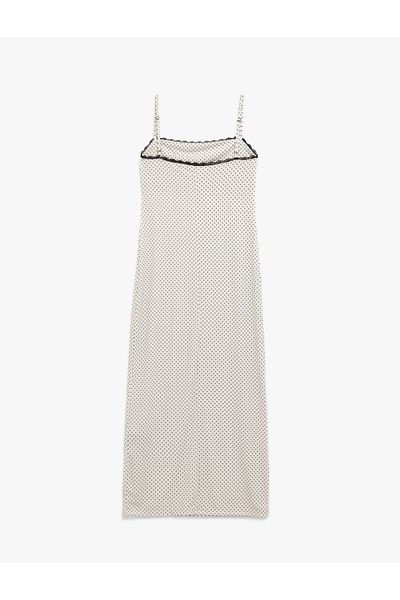Koton Long Polka Dot Slip Dress with Thin Straps