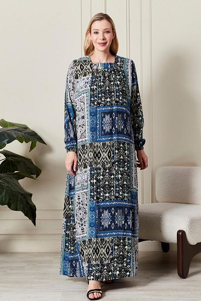 Ferace Women's Plus Size Ethnic Pattern Square Neck Dress