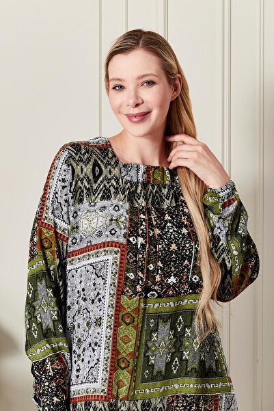 Ferace Women's Plus Size Ethnic Pattern Square Neck Dress