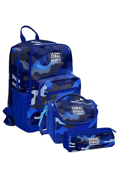 Coral High Ученически раници Trio за начално и средно училище - момчета, сини и тъмносини камуфлажни
