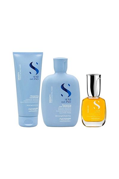 Alfaparf Milano Alfaparf Semi di Lino Density Set, Șampon Îngroșător 250ml + Balsam 200ml + Ulei Cristalli 15ml