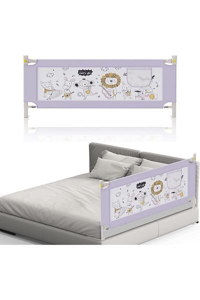 fulina Bed Rail,with Animal Paradise Pattern,Adjustable Height and Fall Protection Mesh Guardrails,1.8M