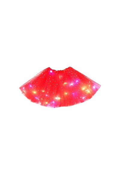 OEM Tutu Skirt with Multicolored Stars and Lights, Red Tulle, Size 100 cm