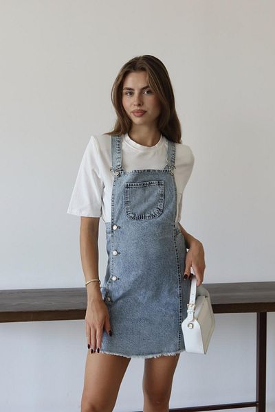 XRAY JEANS Salopet de blugi albastru pentru femei cu fustă cu nasturi laterale și buzunare
