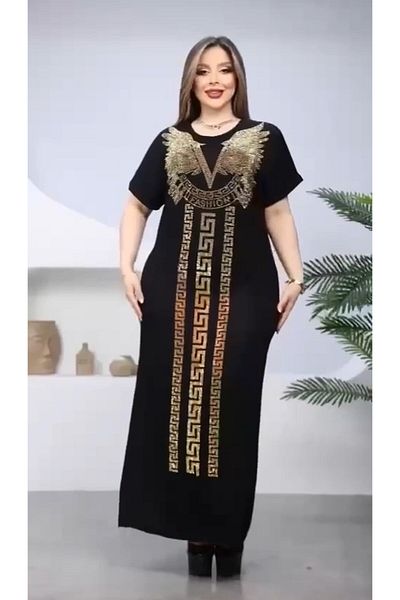 Kokostrendi Winged Crystal Stone Long Dress - Black Gold