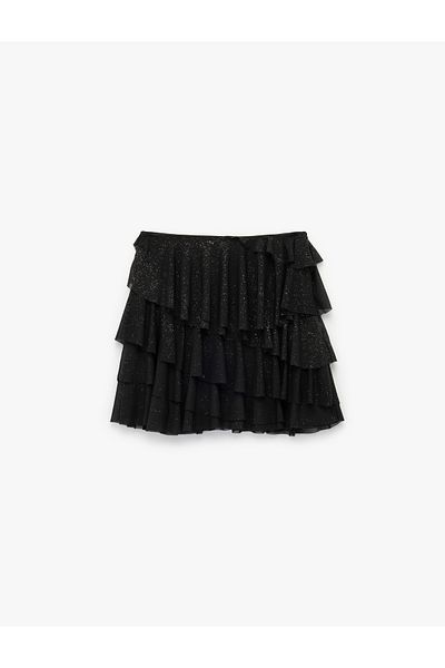 Koton Flounced Layered Glitter Mini Evening Dress Skirt