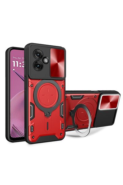 SKYDDAR INNOVATION Case for Motorola Moto G55, CamGuard Pro, Magnetic Ring, Camera Protection, sticker set, Red