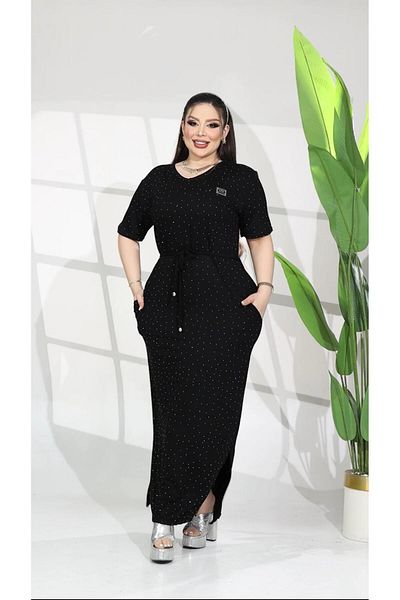 Kokostrendi Full Crystal Stone Dress - Black