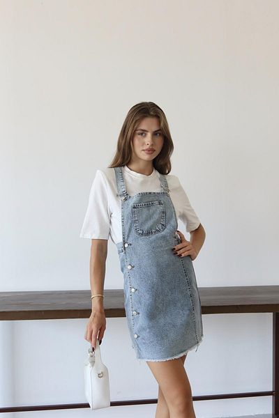 XRAY JEANS Salopet de blugi albastru pentru femei cu fustă cu nasturi laterale și buzunare