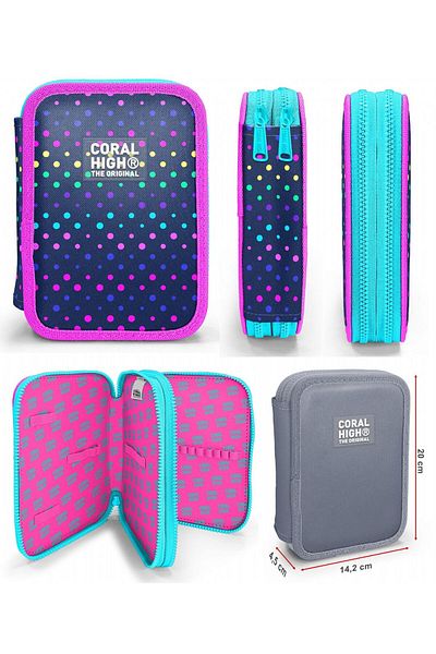 Coral High Polka Dot Navy Blue Girl's School Bag and Organizer Pen Holder Set - Primary and Middle School