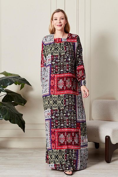 Ferace Women's Plus Size Ethnic Pattern Square Neck Dress