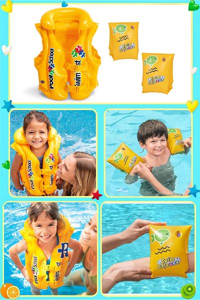 Yeşil Oyuncak 3-6 Years Swimming Assistant Set Inflatable Life Jacket + Inflatable Armlet Swimming Set