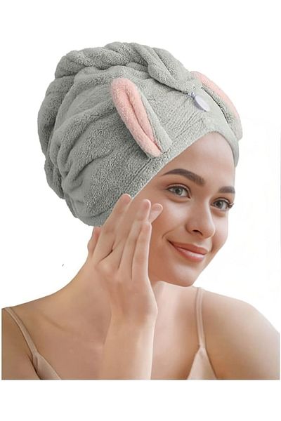 SB SizinBazar Gray Cotton Hair Drying Cap Head Towel Hair Cap - Cotton Hair Cap