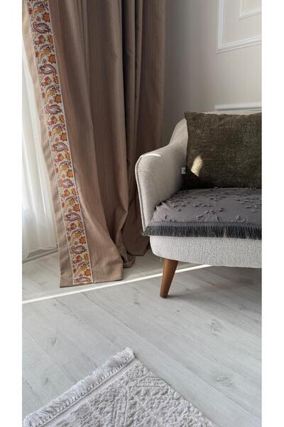 DİLETTO Patterned Tassel Sofa Cover Cotton Covering Seat |   Armrest Cover 70X95 cm Gray