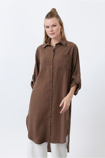 Moda Rosa 25Y7034 - Brown - Long Pocket Shirt