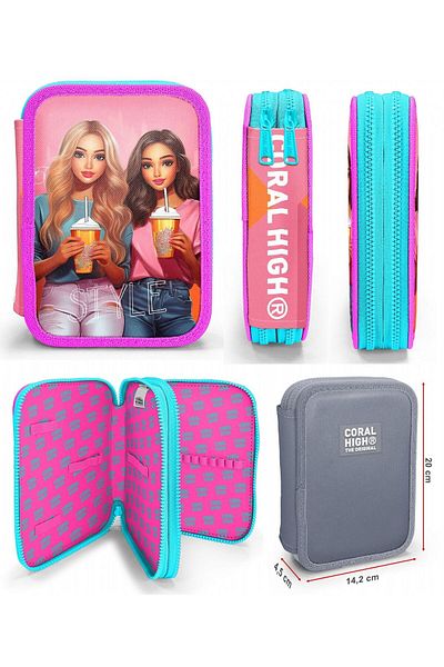 Coral High Pink Red Fashion Girl Girl's School Bag and Organizer Pen Holder Set 23669+11141