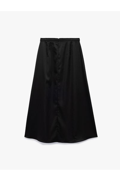 Koton Belted Long Flared Satin Skirt