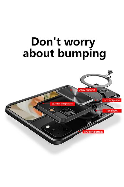 SKYDDAR INNOVATION Case for Google Pixel 9 Pro Fold, CamGuard Pro, Magnetic Ring, Camera Protection, sticker set, Red