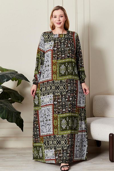Ferace Women's Plus Size Ethnic Pattern Square Neck Dress