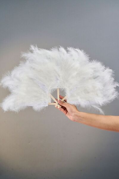 Dantelux Büyük Boy Tüylü Kına Gecesi Gelin Yelpazesi (55x25 cm) - Beyaz