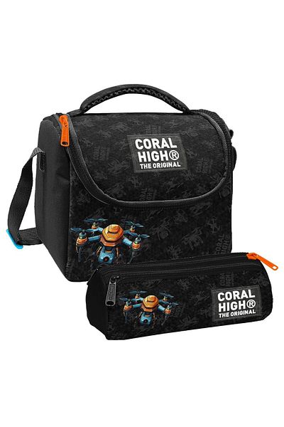 Coral High Комплект термо кутия за обяд Boy Drone Pilot Black и чанта за моливи с три отделения