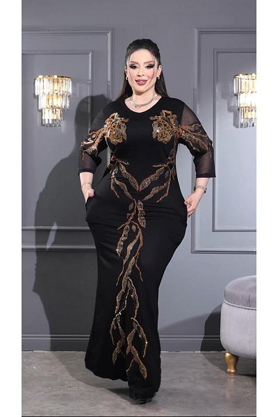 Kokostrendi Double Lion Crystal Stone Dress - Black