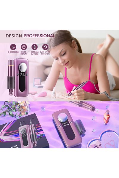 CLAUSTEEL Pro Nail File, 4000mAh, 0–35000 RPM, Rechargeable, Drill & Polish Tool Set Included