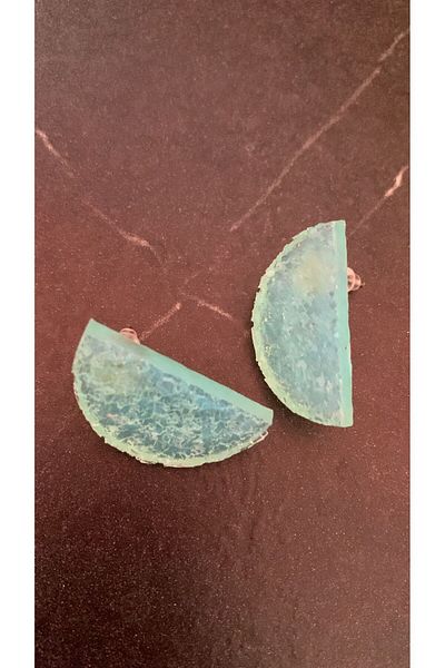 MISS GOLDEN Serrated Crystal Pattern Water Green Color Gold Accessories Half Circle Moon Shape Epoxy Earrings Handmade