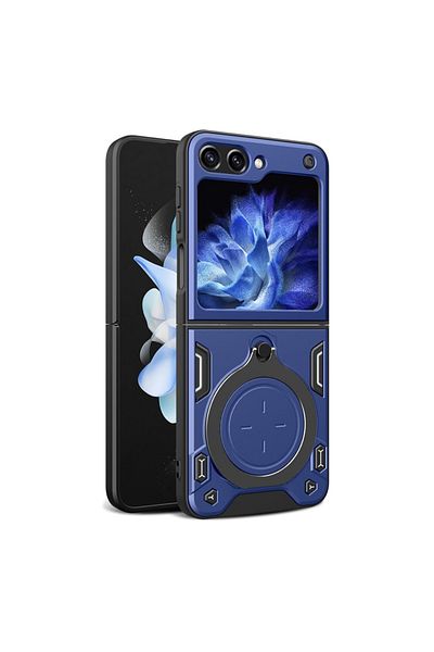SKYDDAR INNOVATION Husă pentru Samsung Galaxy Z Flip5, CamGuard Pro, inel magnetic, protecție cameră, set autocolante, albastră