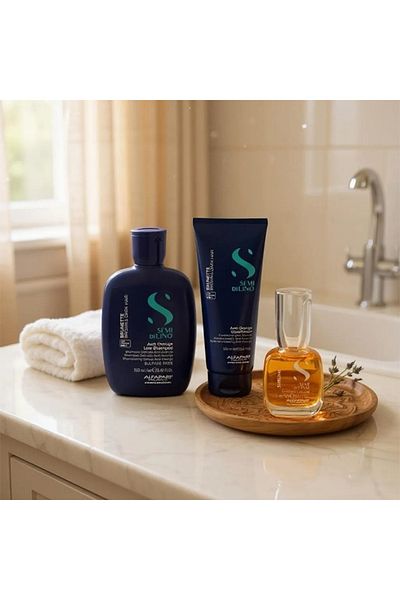 Alfaparf Milano Set Alfaparf Semi di Lino Brunette – Șampon Fixator Ton Portocaliu 250ml + Balsam 200ml + Ulei 15ml