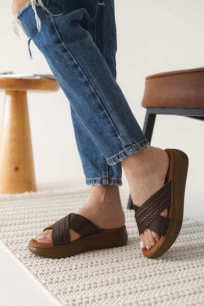 MarjinalTrendim Fayn Bitter Brown Genuine Leather Slippers
