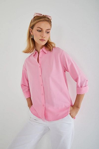 Mixray 4162 Women's Long Basic Shirt Candy Pink